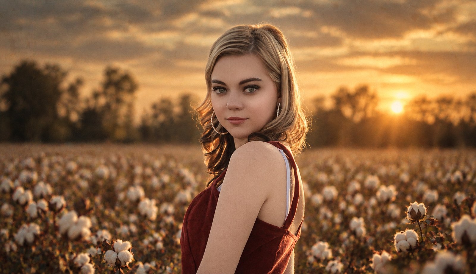 Portrait in a Northwest Florida cotton field at golden hour