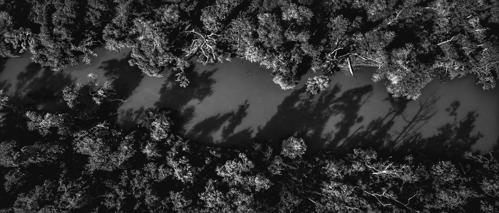 River Shadows, black-and-white panoramic fine-art photograph by C. Scott Stephens