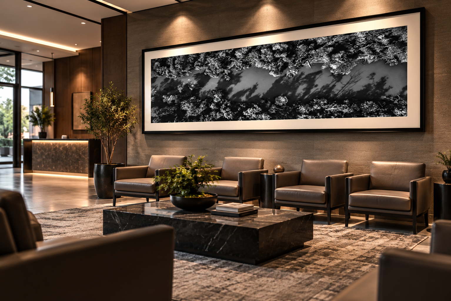 River Shadows displayed in an upscale professional office lobby